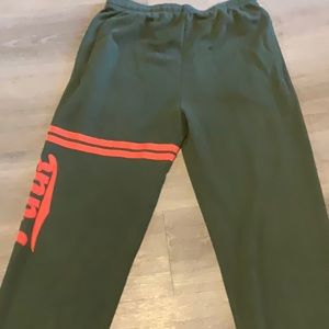 Pink brand olive green sweats with cuffed ankles